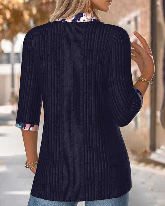 Bluzka Z Kołnierzem Trójczwartowym Rękawem Kolor Kontrastowy