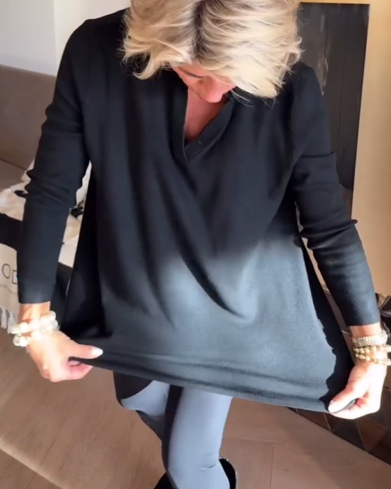 Nierówny Kołnierz Długi Rękaw Top