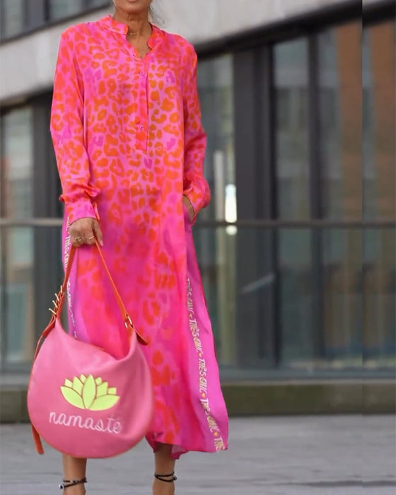 Sukienka Z Długim Rękawem Wzór W Lamparta Rozporek