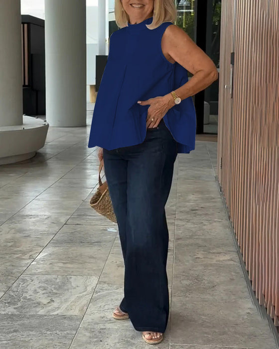 Bluzka Bez Rękawów Jednolita Prosta