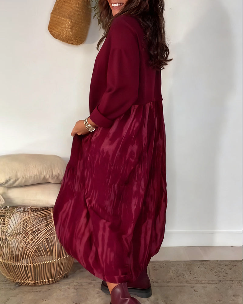 Sukienka Okrągły Dekolt Nieregularny Print Patchworkowy