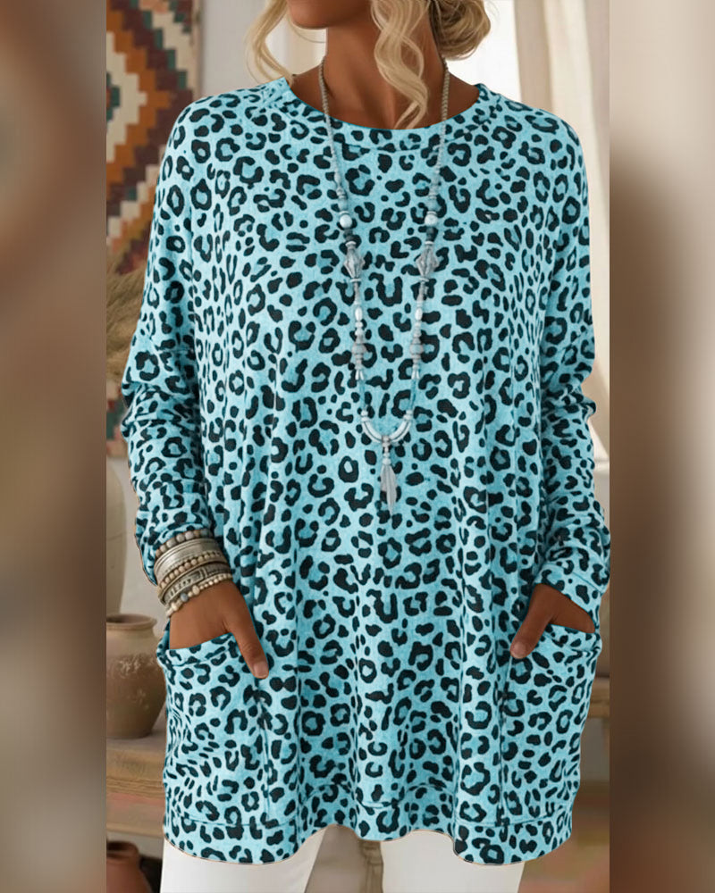 Top Z Leopardzim Printem I Okrągłym Dekoltem