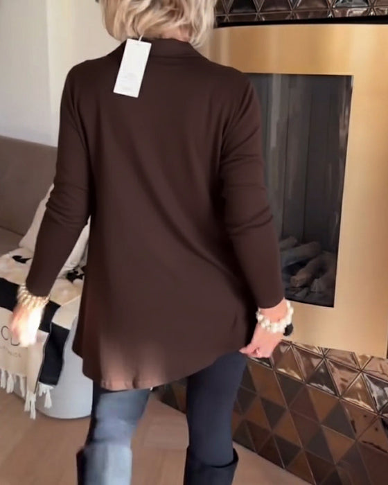 Nierówny Kołnierz Długi Rękaw Top