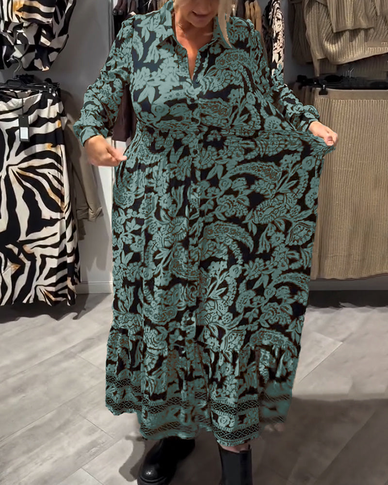 Modna Sukienka Z Kołnierzem I Nadrukiem