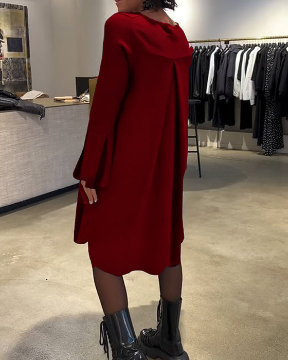 Sukienka Jednokolorowy Rozkloszowany Rękaw Marszczony