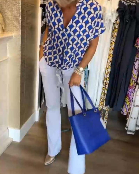 Bluzka z krótkim rękawem i dekoltem w kształcie litery V