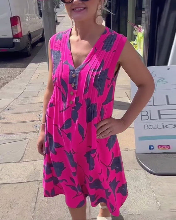 Sukienka Dekolt W Serek Bez Rękawów Drukowana