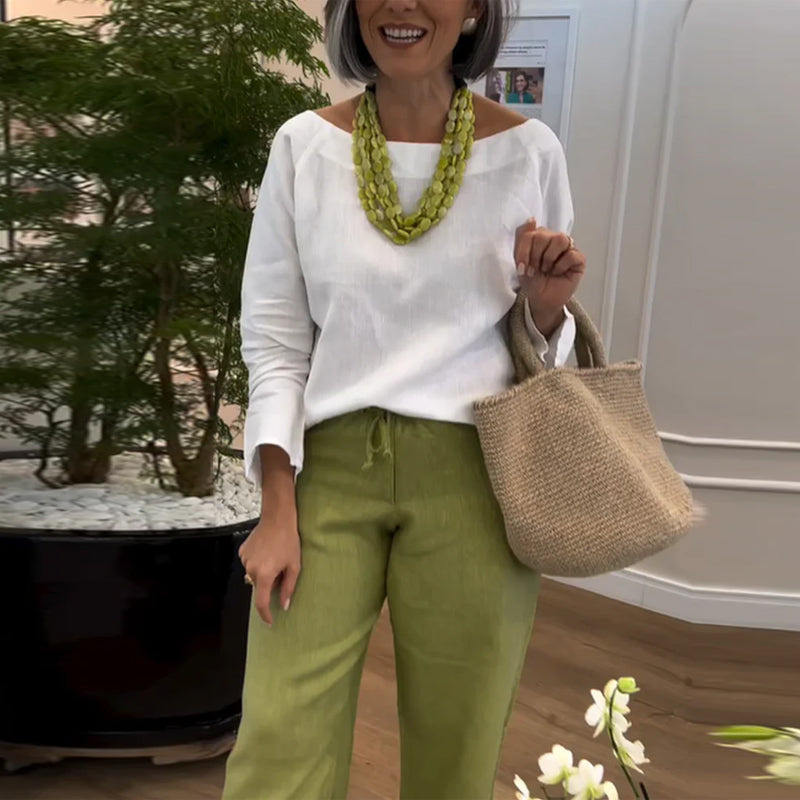 Prosty Top z Okrągłym Wypełnieniem, Jednokolorowym Kolorem i Długimi Rękawami