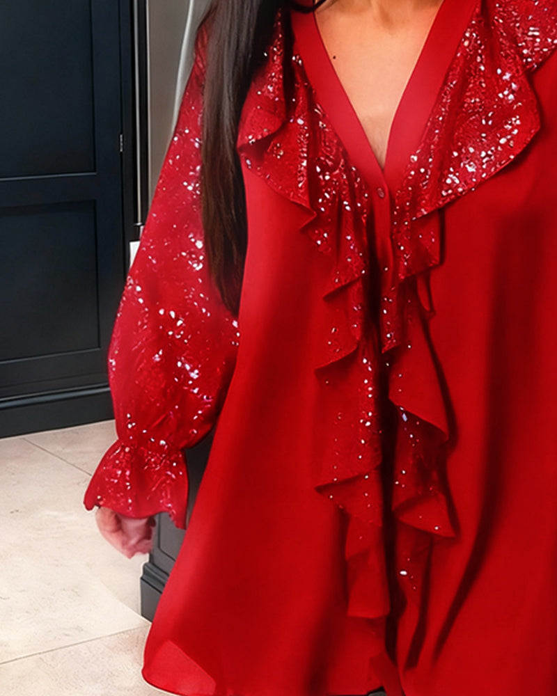 Jednokolorowe Luźne Bluzki Z Falbankami