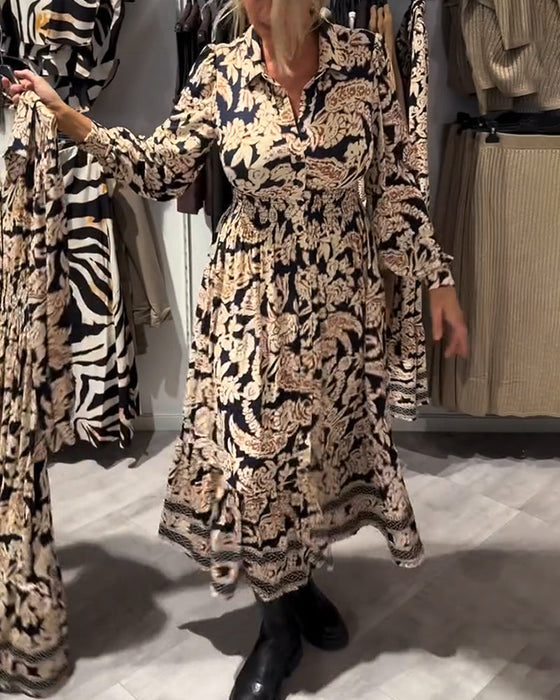 Modna Sukienka Z Kołnierzem I Nadrukiem