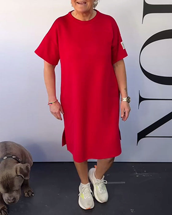 Sukienka Okrągły Dekolt Casual Krótki Rękaw Prosta