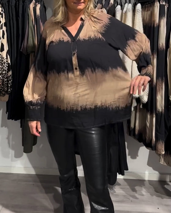 Bluzka vintage z blokami kolorów i dekoltem w serek