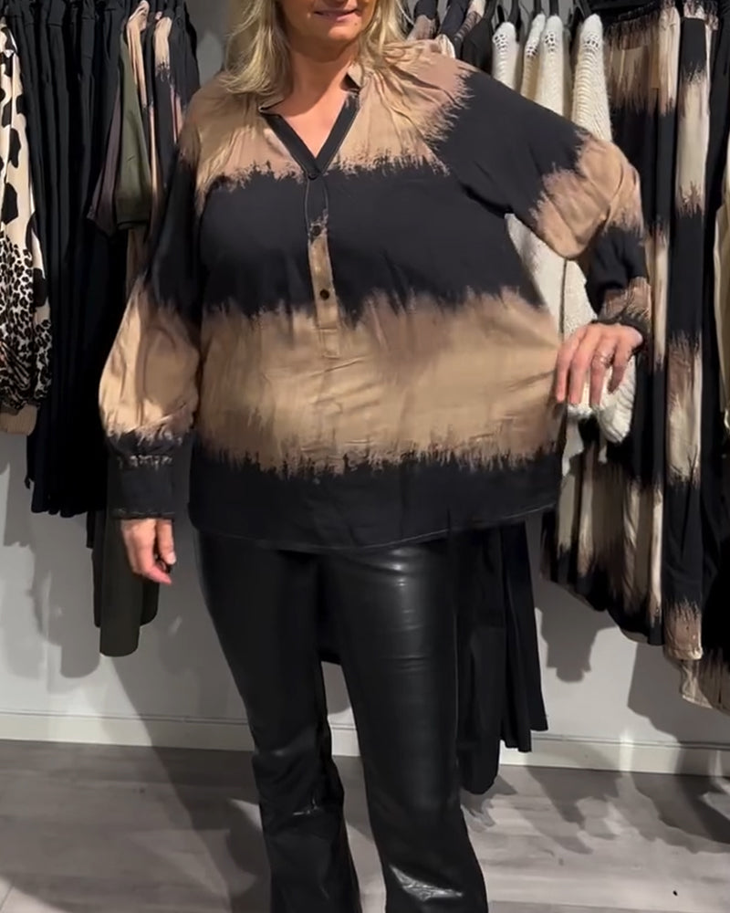 Bluzka vintage z blokami kolorów i dekoltem w serek