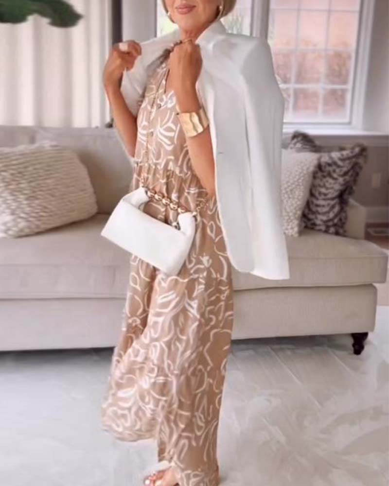 Spódnica z Short-sleeved Pocket Sukienką z Drukami Geometrycznymi