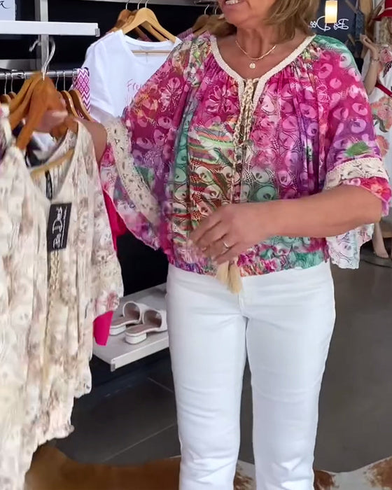 Bluzka O Luźnym Kroju Z Boho Nadrukiem