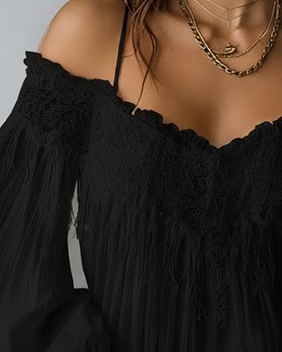 Top Na Ramiączkach Typu Off-The-Shoulder Z Koronką I Frędzlami