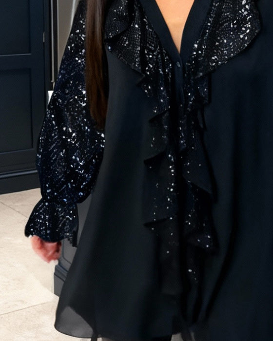 Jednokolorowe Luźne Bluzki Z Falbankami