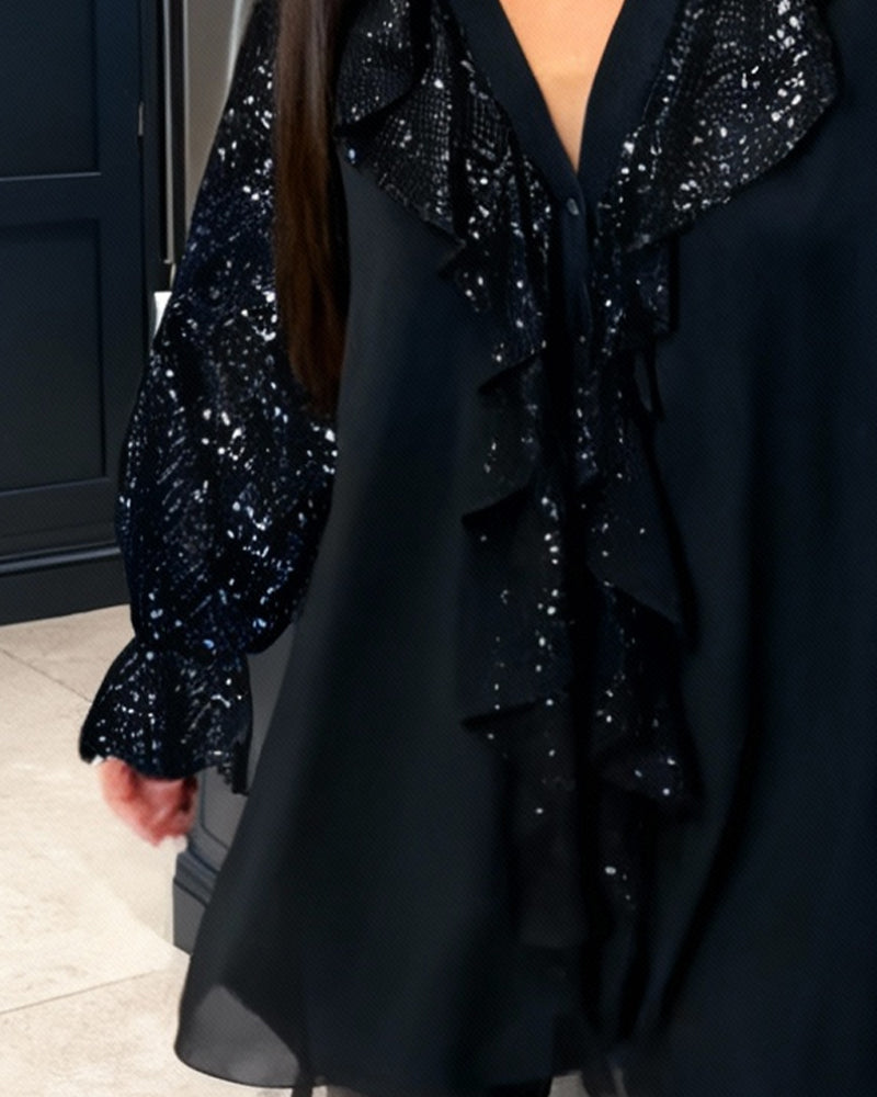 Jednokolorowe Luźne Bluzki Z Falbankami