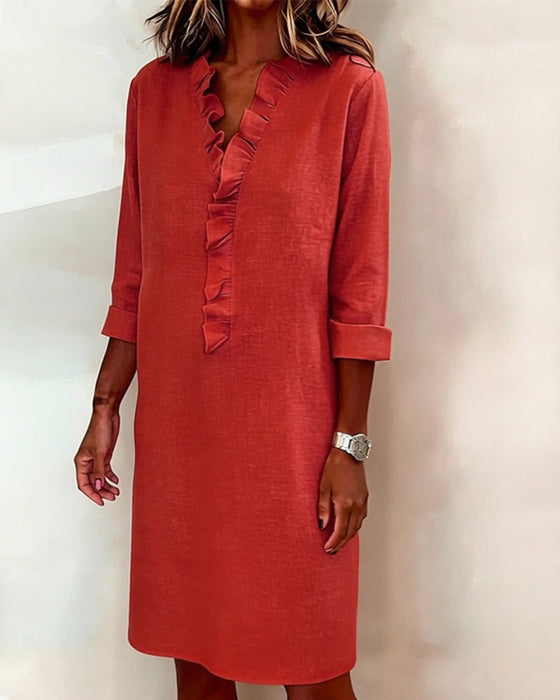 Sukienka Plisowany Dekolt W Serek Jednokolorowa