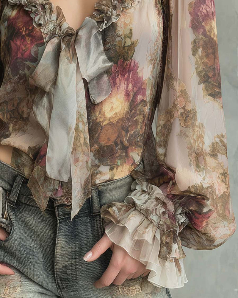 Bluzka Nadruk z Lotosu Elegancka