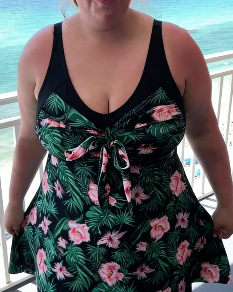 Strój kąpielowy dwuczęściowy, swobodny, z nadrukiem