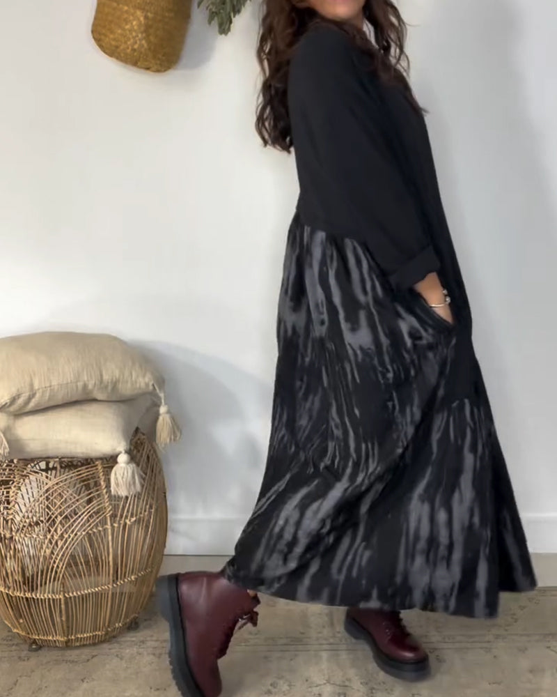 Sukienka Okrągły Dekolt Nieregularny Print Patchworkowy