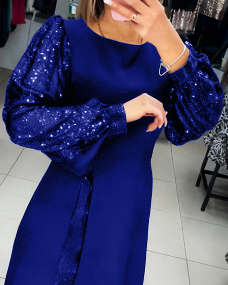 Elegancka Sukienka Z Bufiastymi Rękawami I Detalami Patchwork