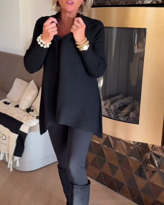 Nierówny Kołnierz Długi Rękaw Top