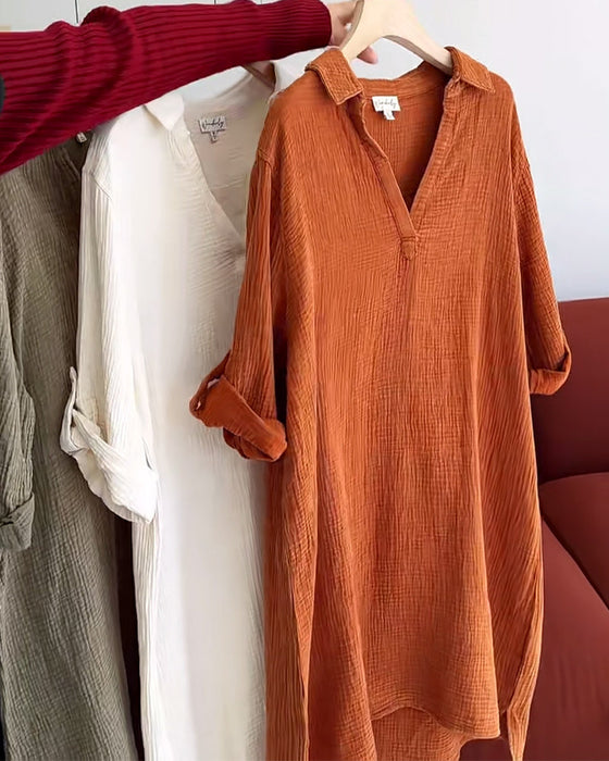 Sukienka Długi Rękaw Jednolita Prosty Kołnierz