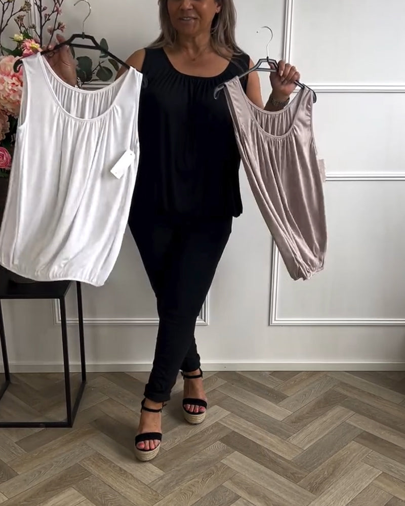 Top Bez Rękawów Jednolity Plisowany