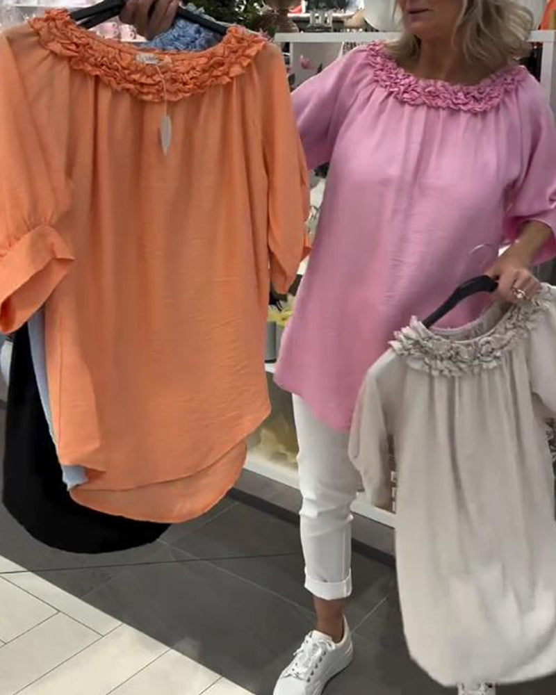 Bluzka Krótki Rękaw Kwiatowa Luźna