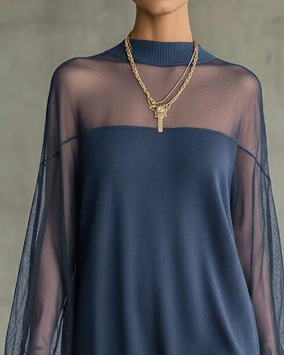 Sukienka Latarenkowy Rękaw Jednokolorowy Patchwork