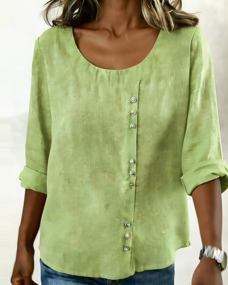 Top Okrągły Dekolt Długi Rękaw