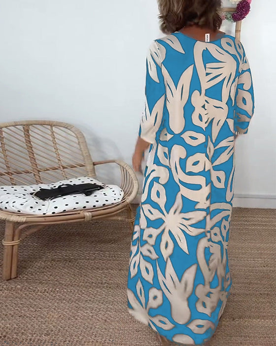 Sukienka Z Okrągłym Dekoltem I Długimi Rękawami Z Wzorem