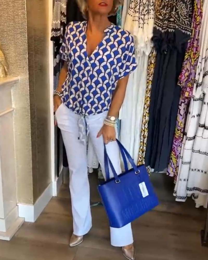 Bluzka z krótkim rękawem i dekoltem w kształcie litery V