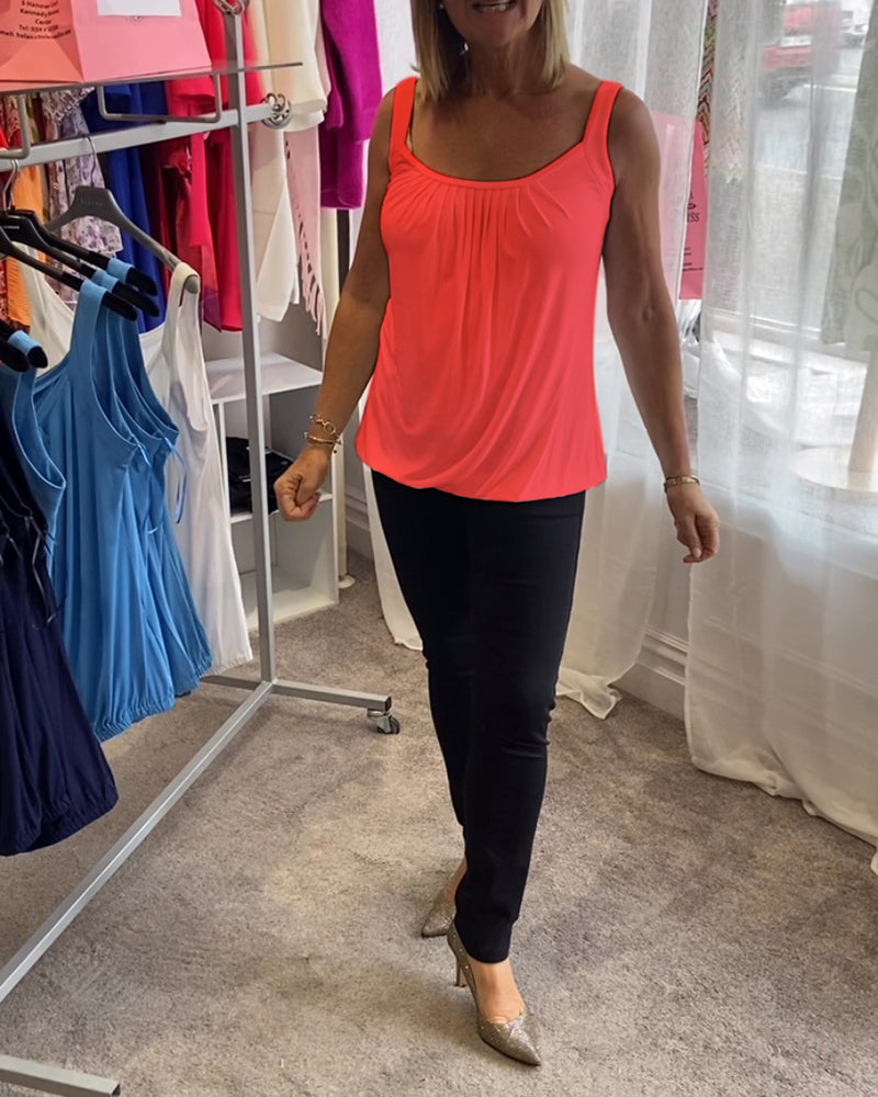 Plisowany solidny swobodny top bez rękawów