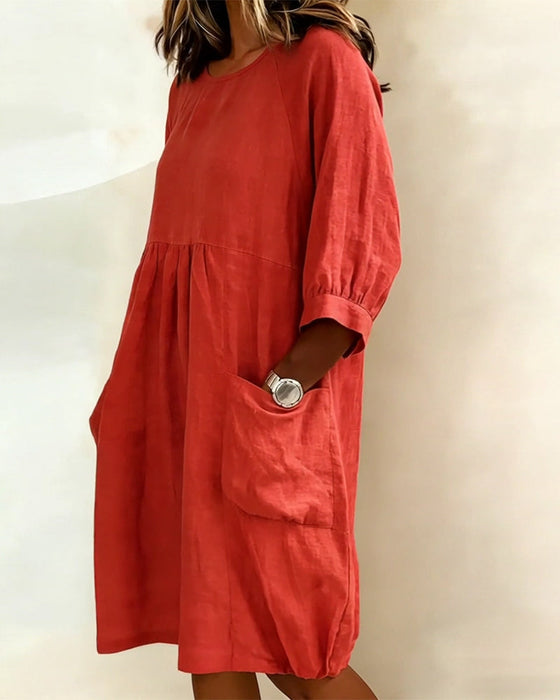 Sukienka Trzy Czwarte Rękaw Luźna