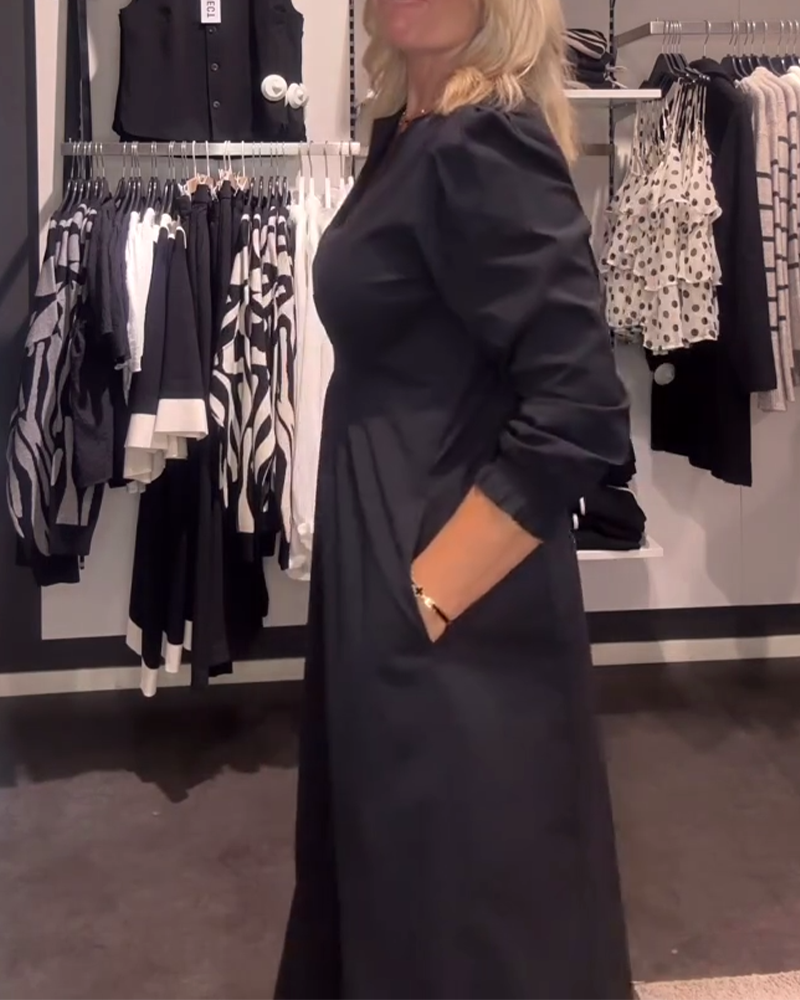 Sukienka W Kształcie Litery A Z Bufkami I Podkreśloną Talią