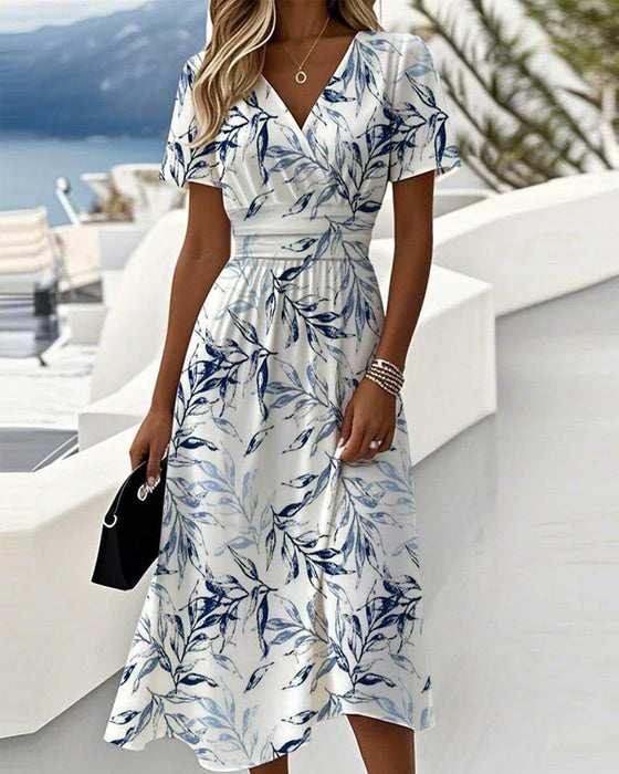 Sukienka Elegantna Z Drukiem Botanicznie