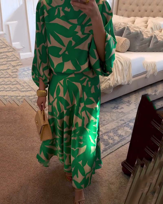 Zestaw Sukienka Codzienna Zadrukowane Rękawy Latarnia Temperament