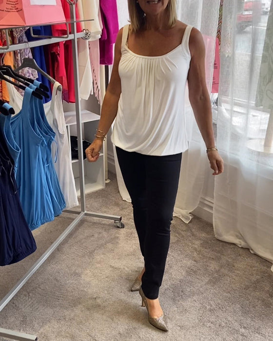 Plisowany solidny swobodny top bez rękawów