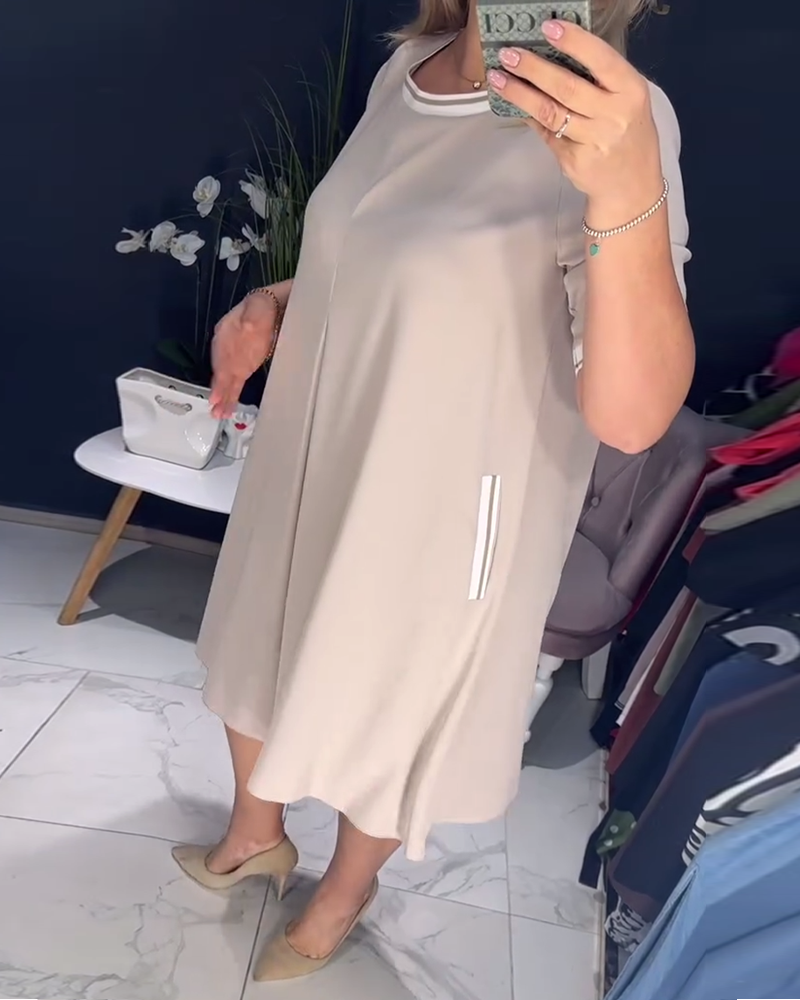 Sukienka casualowa elegancka z okrągłym dekoltem i kieszeniami