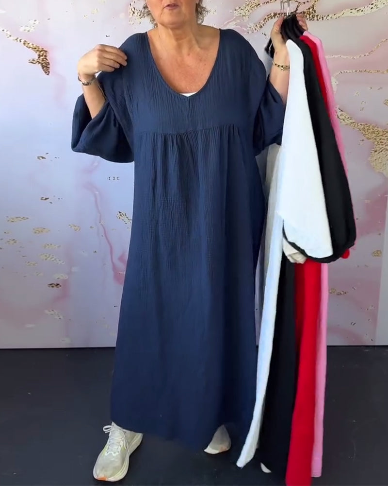 Sukienka Leśny Styl Dekolt W Serek Marszczona Gładka