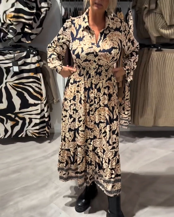 Modna Sukienka Z Kołnierzem I Nadrukiem