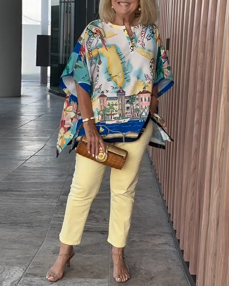 Bluzka Nietoperzowy Rękaw Print