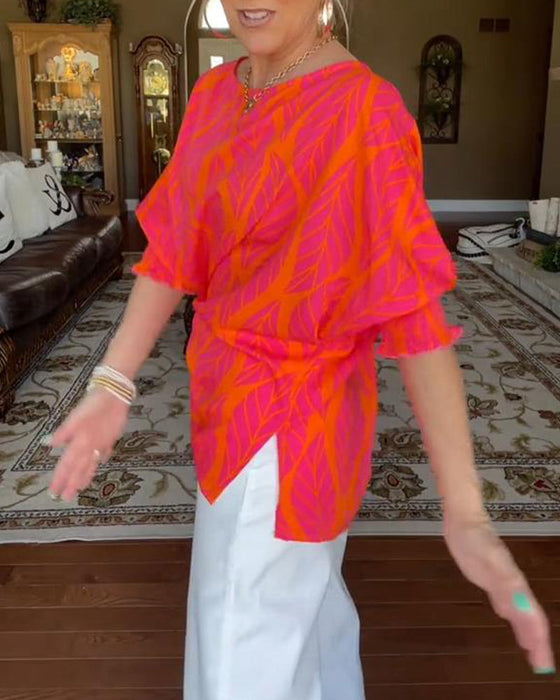 Bluzka Okrągły Dekolt Luźna Z Nadrukiem