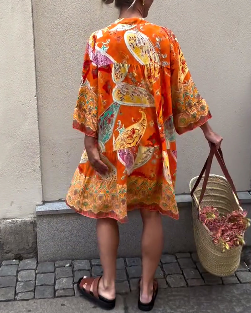 Sukienka Boho Z Modnym Nadrukiem