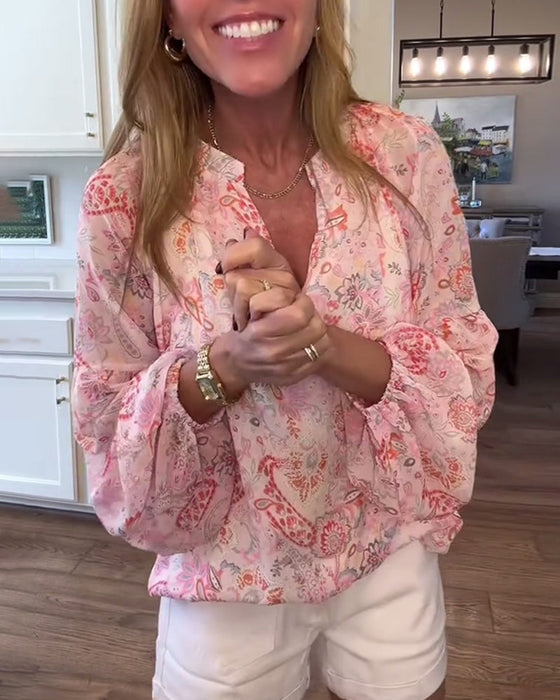 Bluzka Z Bufiastymi Rękawami I Kwiatowym Wzorem