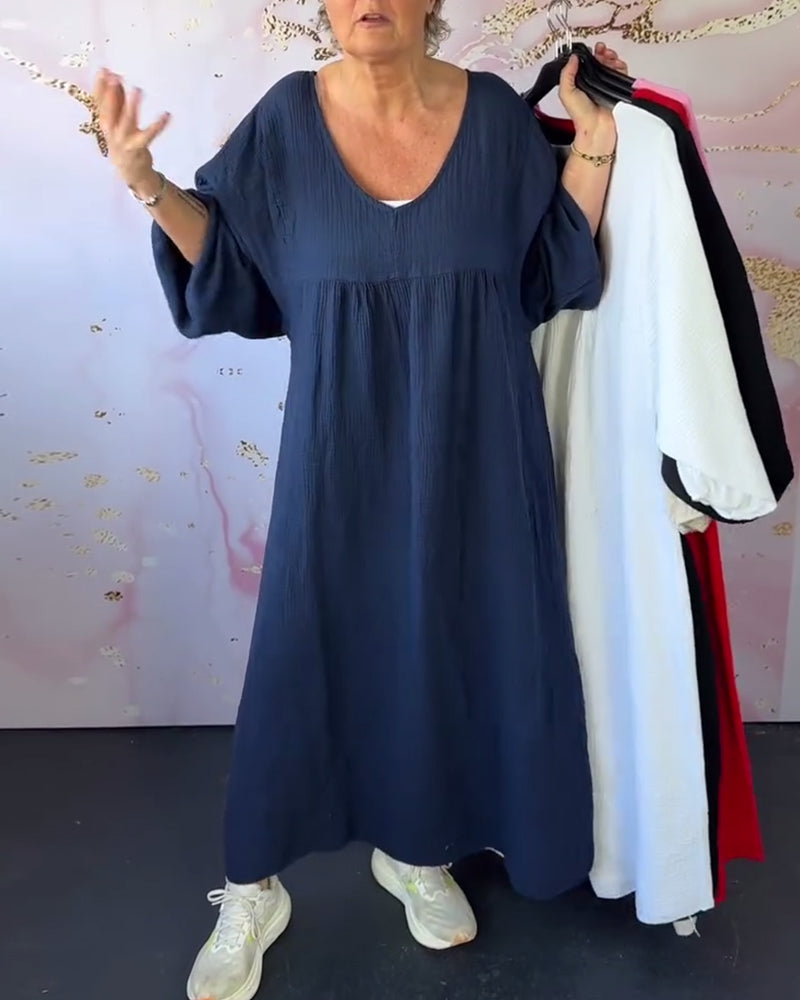 Sukienka Leśny Styl Dekolt W Serek Marszczona Gładka