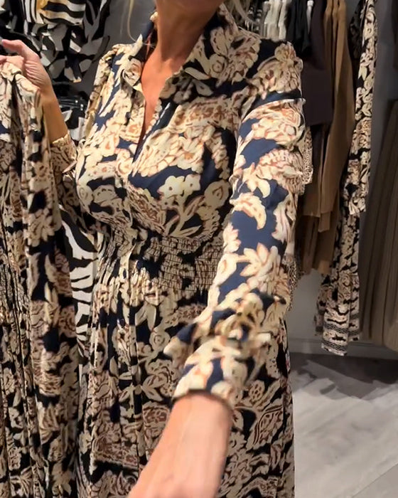 Modna Sukienka Z Kołnierzem I Nadrukiem